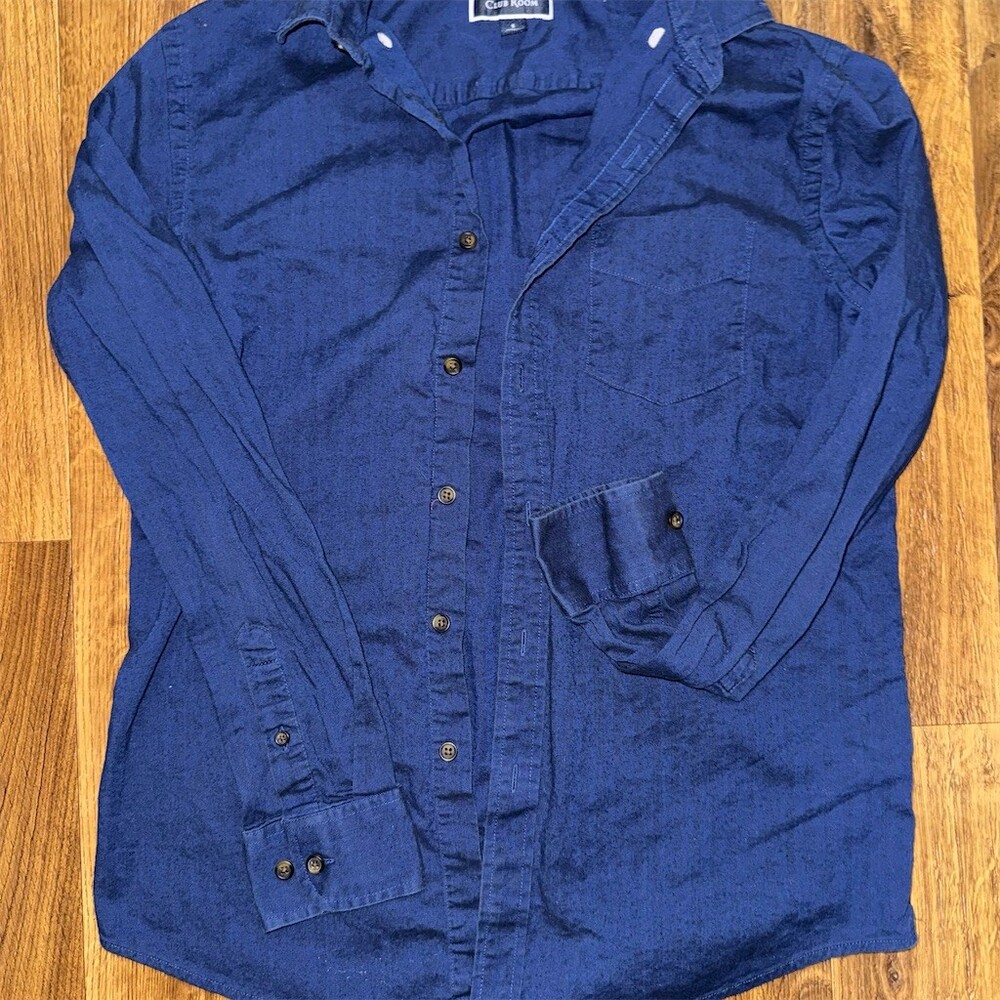 Club Room Men's Button-Down Shirt Size S Blue Herringbone Long Sleeve